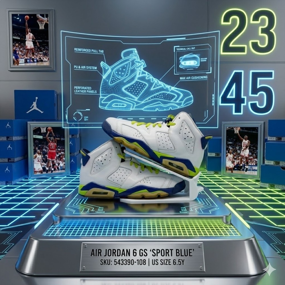 Jordan 6 Retro Fierce Green Seahawk White Blue Green 543390-108 6.5Y 8W NB